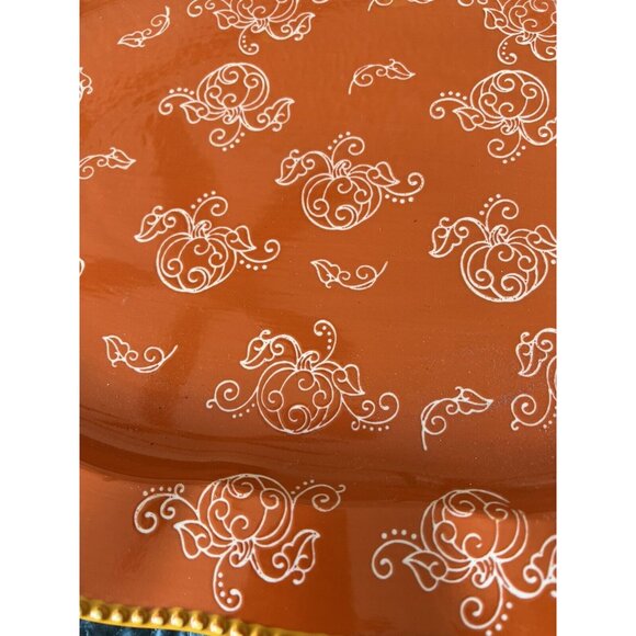 Tara Temptations Pumpkin Floral Lace Platter Serving Tray  Orange 18 In X 13 In - Picture 8 of 8
